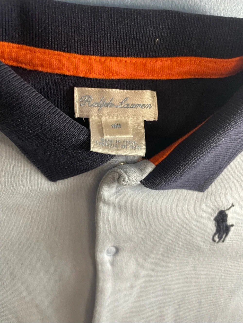 Ralph Lauren Gray Polo Romper with Yellow & Orange Sleeves